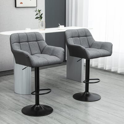 MODFU - Barkrukken Set Van 2 - In Hoogte Verstelbaar En Draaibaar - Retro - Voor Keuken Of Bartafel - Staal En Kunstleer - Grijs