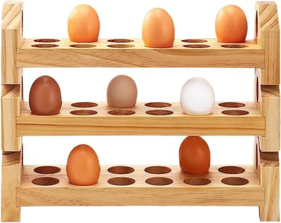 Eierhouder Keuken - Dispenser Opberger - Eieren Presenteren - Stapelbaar Walnoothout - Voor 18 Eieren - Natuurlijk Hout