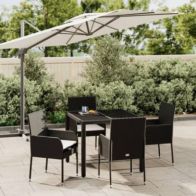 vidaXL - 5-delige - Tuinset - met - kussens - poly - rattan - zwart