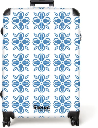 NoBoringSuitcases.com® - Koffer groot - Reiskoffer lichtgewicht - Zomer tegel print blauw - Rolkoffer met 4 wielen - Grote trolley XL - 98 liter bagage