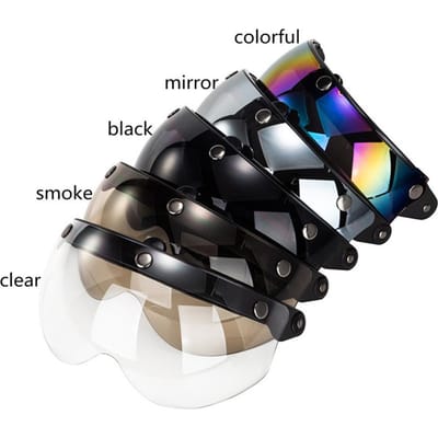 3-Drukknop Vizier voor 3/4 Open-Face Motorhelm – Donker Rook (1 stuk) Dark tea-brown black