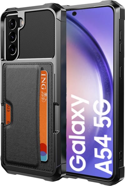 Pasjes houder Hoesje geschikt voor Samsung A54 – Pasjes houder Hoesje - Heavy Duty Case - Magnetisch Portemonnee Hoesje Cover - Zwart