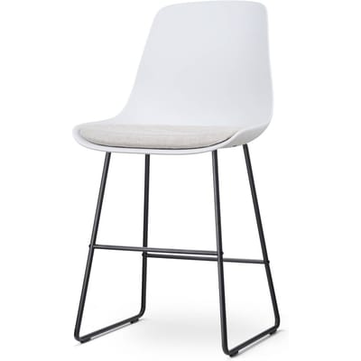 Nolon Nino-Liv Barkruk Wit met Beige Zitkussen - Zwart Onderstel - 65 cm - Kookeiland - Barkruk met Rugleuning