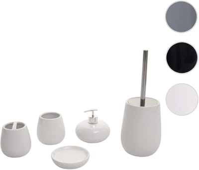 5-delige badkamerset MCW-C72, WC-set badkameraccessoires, keramiek ~ wit