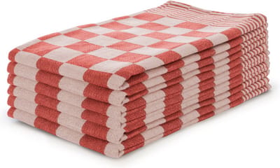 Ten Cate Theedoeken set Blok Rood - 65x65 - Set van 6 - Geblokt - Blokdoeken - 100% katoen - Horeca Theedoeken