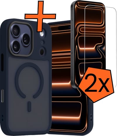 Hoes - Met 2x Screenprotector - Geschikt voor iPhone 17 Pro / 18 Pro - Magsafe Compatible - Sterk & Shockproof - Back Cover - Shock Proof Case - Telefoon Hoes - Donkerblauw