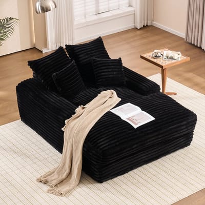 MODFU Relaxligstoel - Ergonomisch Met 4 Afneembare Kussens - Modern - Voor Woonkamer - Schuim En Ribstof - Zwart - 137 X 175 X 63 Cm