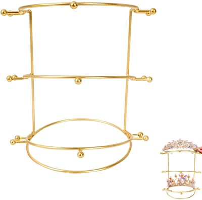 Dailygoods- Sieradenstandaard 3-traps ontwerp - Diadeemstandaard - Tiara-standaard - Haaraccessoires - Goudkleurig - Stabiel metaal - Sieradenhouder