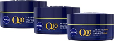 NIVEA Q10 POWER Anti-Rimpel Nachtcrème voor Vrouwen - Alle Huidtypen - Crème Verrijkt met Q10 en Creatine - 3x50 ml - Voordeelverpakking