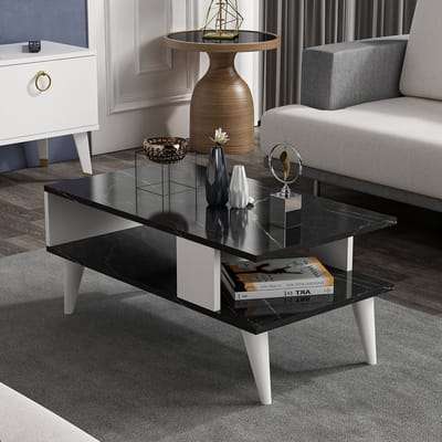 Salontafel Lycksele 40x90x45 cm marmer zwart en wit