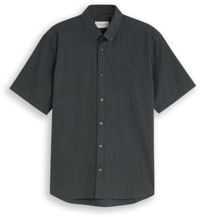 Tom Tailor - Regular fit overhemd met korte mouwen en ruitpatroon - Maat XXXL - darkest olive check