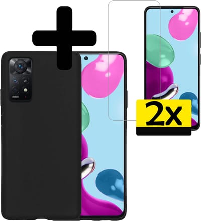 Hoesje - Met 2x Screenprotector - Geschikt voor Xiaomi Redmi Note 11 - Sterk & Shockproof - Back Cover - Siliconen Case - Telefoon Hoes - Telefoonhoesjes - Zwart