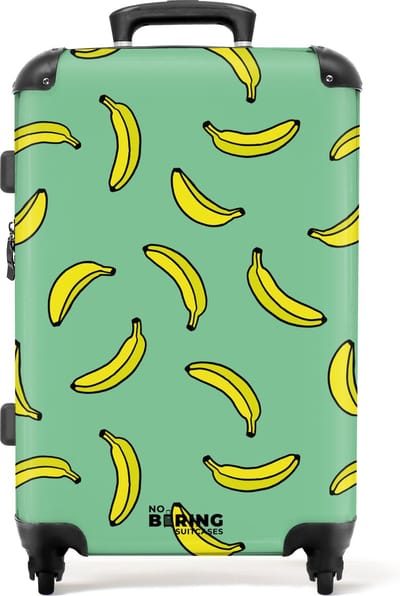 NoBoringSuitcases.com® - Koffer groot - Rolkoffer lichtgewicht - Groen met gele bananen - Reiskoffer met 4 wielen - Grote trolley XL - 20 kg bagage
