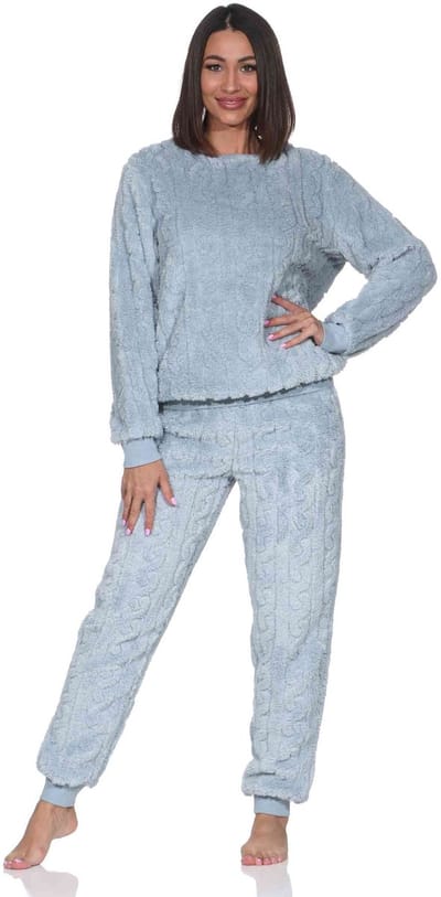 Knuffelige warme damespyjama met lange mouwen en boorden van sherpa fleece