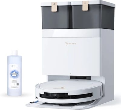 Ecovacs Deebot T50 Pro Omni Gen3 Robotstofzuiger Met Dweilfunctie - 25.000Pa - 8.1 cm Ultradun - ZeroTangle 3.0 - TruEdge 2.0 Randreiniging - AIVI 3D 3.0 Obstakelvermijding - 75°C Heetwater - Wit - 1000ml Schoonmaakmiddel