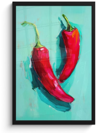 Poster in lijst - Fotolijst 40x60 cm - Posters - Chilipepers - Geverfd - Rood - Posterlijst zwart - Decoratie - Wanddecoratie woonkamer - Muurdecoratie slaapkamer