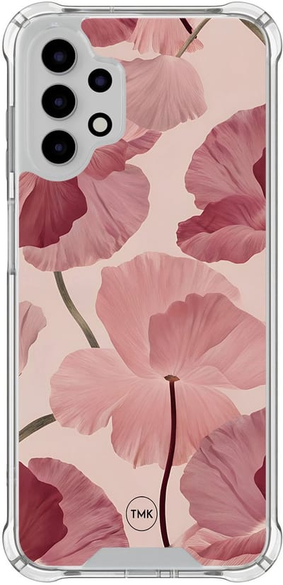 Shockproof hoesje geschikt voor Samsung Galaxy A13 4G - Vintage blossom - Schokbestendig - Verhoogde randen - TPU case - Extra Sterke Back Cover - Bloemen - Transparant, Roze