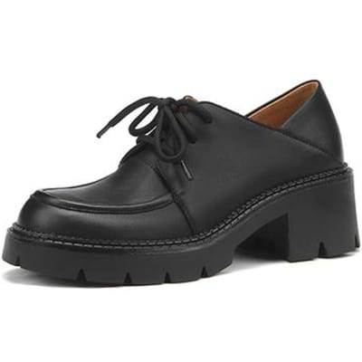 Nouvelle Mode Chaussures Femme en Cuir Véritable Décontractées Talons Hauts Chaussures à Plateforme Chaussures à Bout Rond Femme Oxfords Zapatos De Mujer 40 noir