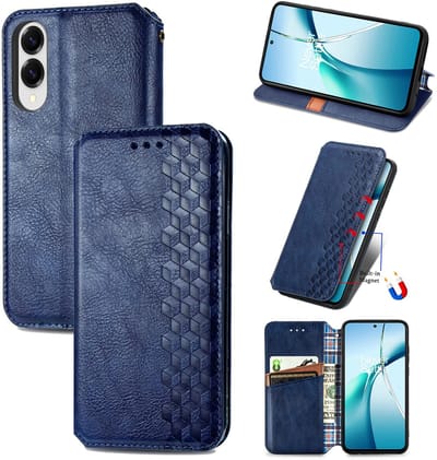 Luxe PU Lederen Ruitpatroon Wallet Case + Screenprotector voor Galaxy S25 Edge _ Blauw