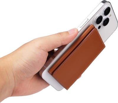 Peachy Vegan Leather Magnetische Wallet en Standaard geschikt voor iPhone met MagSafe Kaardhouder Card Holder - Bruin