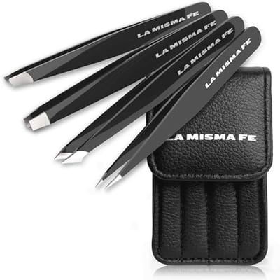 Wenkbrauwpincet Set met Etui - 4 Delige Roestvrij Stalen Antislip Pincetten