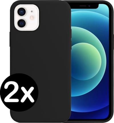 Hoesje - 2 Stuks - Geschikt voor Apple iPhone 12 - Sterk & Shockproof - Telefoonhoes - Back Cover - Case Siliconen - Telefoon Hoes - Zwart