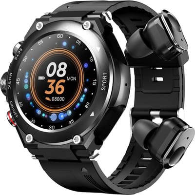 Smartwatch met Draadloze Oordopjes 2 in 1 Activiteitenarmband BT Oortjes MP3 Muziek Bellen Fitnesstracker Hartslag Slaapmonitor zwart