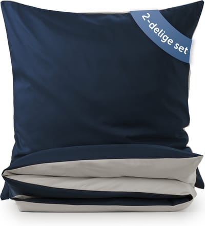 Blumtal Dekbedovertrek Set Tweekleurig - Luxe Beddengoed - 2 x Dekbedovertrek 135 x 200 cm - 2 x Kussensloop 80 x 80 cm - Donkerblauw en Lichtgrijs