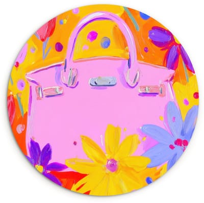 WallCircle® Wandcirkel 120x120 cm - Muurcirkel Tas - Roze - Bloemen - Muurdecoratie woonkamer - Wanddecoratie slaapkamer - Kamer decoratie accessoires - Ronde schilderijen XXL