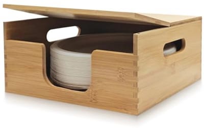 Bamboe Papier Plaat Opslag, Papier Plaat Houders en Dispenser, geschikt voor Keuken Muur, Aanrecht en Onder Kast 8-10" Platen van EBIGIC…