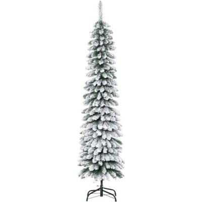 Sapin de Noël artificiel - MUVOE - Design étroit - Effet enneigé - 180 cm - Ignifuge blanc