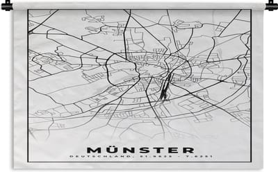 Wandkleed - Wanddoek - Münster - Stadskaart - Plattegrond - Kaart - 180x120 cm - Wandtapijt