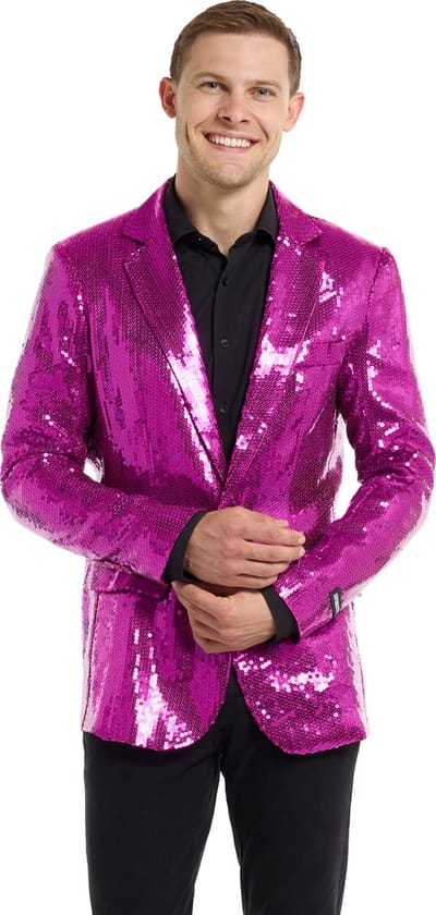 Suitmeister Sequins Roze - Heren Blazer - Kerst - Oud en Nieuw - Glimmende Pailletten - Roze Jasje - Maat S