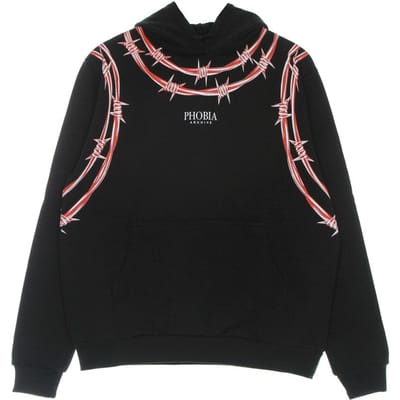 Lichtgewicht sweatshirt met capuchon voor heren, capuchon met prikkeldraadprint, zwart/rood
