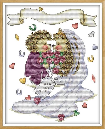 Hedgehog Bruiloft Dieren Borduurset voor Volwassenen - DIY 14 CT Handwerken Startpakket voor Thuisdecoratie en Creatieve Projecten