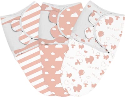 3-delige baby-inbakerdekenset - Inbakerdekens voor pasgeborenen - Voor jongens en meisjes - 0-3 maanden - Organic Essentials - Verstelbaar - Babyslaapzak-56*73cm-Roze