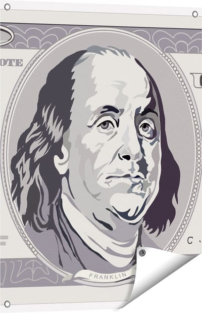 Gards Tuinposter Geld Dollar Biljet - Briefje van 100 Dollar - 60x80 cm - Tuindoek - Tuindecoratie - Wanddecoratie buiten - Tuinschilderij