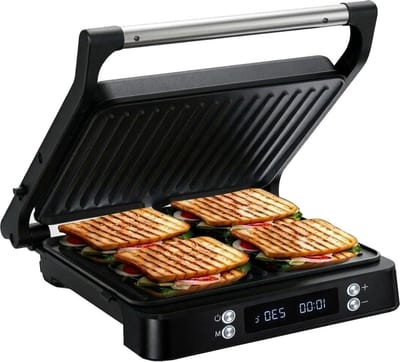 Tosti Apparaat XL - Panini Grill - Snelle Maaltijden - Temperatuurregeling - Voor 4 Tosti's - Zwart