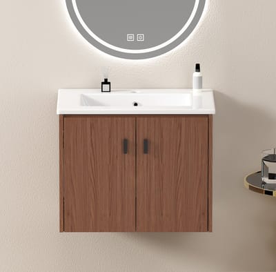 DESMIU Badkamerkast Met Wastafel - Softclose Dubbele Deuren En Ruime Opbergruimte - Voor Kleine Badkamer - Keramiek En MDF - 60x46x46,48 Cm - Roodbruin