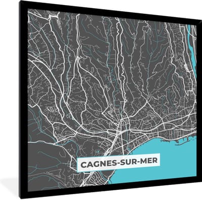 Fotolijst incl. Poster - Cagnes-sur-Mer - Frankrijk - Plattegrond - Kaart - Stadskaart - 40x40 cm - Posterlijst