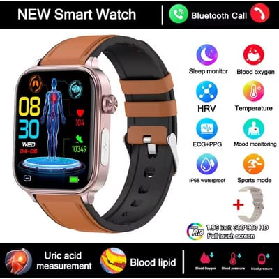 2025 Nieuwe Smartwatch Diagnose Bloedlipiden Urinezuur Bloeddruk Smartwatch Heren ECG+PPG Spraak Bluetooth Bellen Gezondheidshorloge leather bruin