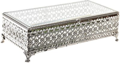 Items Sieradenkistje met glitters - 25 x 12 x 7 cm - Zilver - Juwelenkistje met spiegel - 1-vaks - Luxe opbergdoos