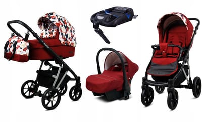 BabyLux® Kinderwagen 4in1 – MARLUX MAGNETIC - WATER LILY SILVER FRAME - Opklapbare Wandelwagen incl. Reiswieg, Multifunctionele Buggy Sportstoel, Autostoel, ISOFIX basisstation - Combi-kinderwagen met Luiertas, Regenhoes, Klamboe
