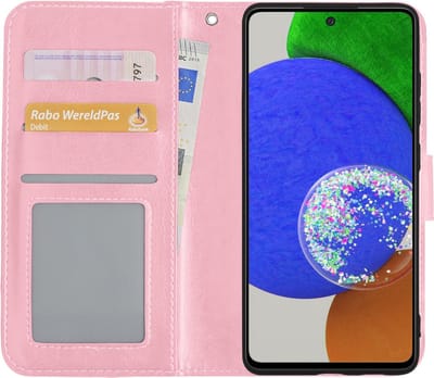Hoes - Met Pasjeshouder - Geschikt voor Samsung Galaxy A52s 5G - Luxe Bookcase Portemonee - Flip Case - Kunstleer Book Case - Flipcase - Book Cover - Walletcase - PortemonneeHoes - Lichtroze