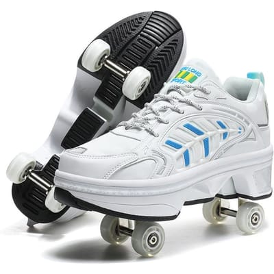 Chaussures de Déformation à Quatre Roues Chaussures de Fuite pour Enfants Patins à Roulettes à Double Usage pour Adolescents Patins à Roues Alignées 43