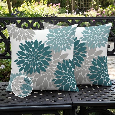 Decoratieve Kussenhoezen - Set van 2 - Waterdicht Buiten - Dubbelzijdig Bedrukt - 40 x 40 cm - Pauwblauw Grijs