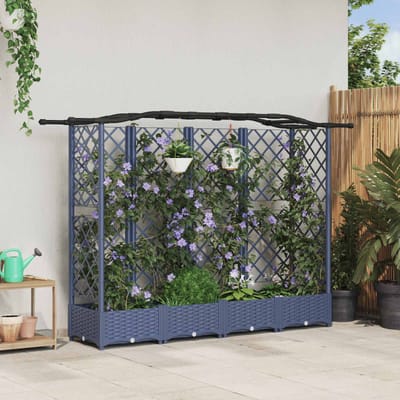 vidaXL Verhoogd Bed met Trellis en Dak Grijs 203,5 x 40 x 123 cm PP