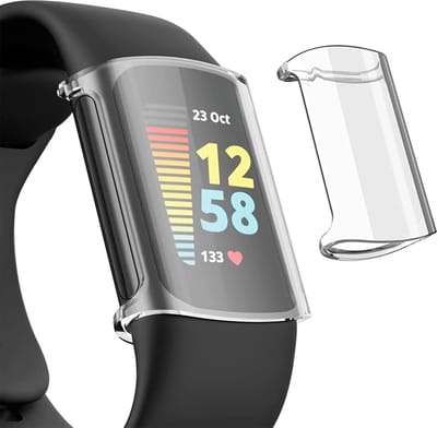 Hoesje + Screenprotector geschikt voor Fitbit Charge 5 - Siliconen TPU Case Transparant - Volledige 360 Graden Bescherming