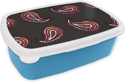 Broodtrommel Blauw - Lunchbox - Brooddoos - Retro - Bandana - Patroon - 18x12x6 cm - Kinderen - Jongen