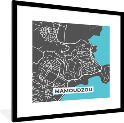 Fotolijst incl. Poster - Mamoudzou - Frankrijk - Stadskaart - Kaart - Plattegrond - 40x40 cm - Posterlijst